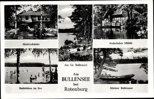 Ak Rotenburg, Kleiner und Großer Bullensee, Federloher Mühle, Heideschänke, Badeleben