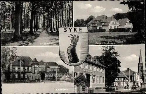 Wappen Ak Syke in Niedersachsen, Jugendherberge, Friedeholz, Mühlendamm, Kreishaus