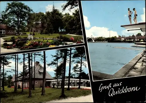 Ak Quickborn in Schleswig Holstein, Schwimmbad mit Sprungturm, Anlagen