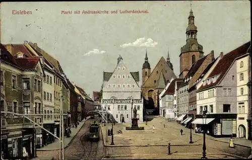 Ak Lutherstadt Eisleben, Andreaskirche, Markt, Lutherdenkmal