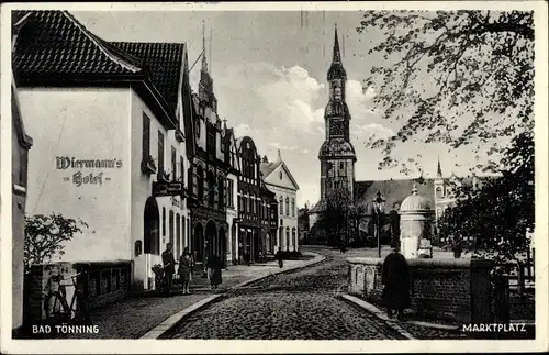 Ak Tönning an der Eider Nordfriesland, Wiermann's Hotel, Kirche, Marktplatz