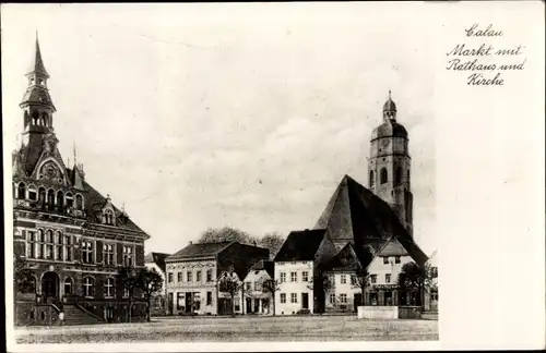 Ak Calau in der Niederlausitz, Markt mit Rathaus und Kirche