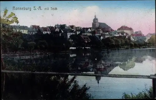 Ak Ronneburg in Thüringen, Blick auf den Ort mit Teich