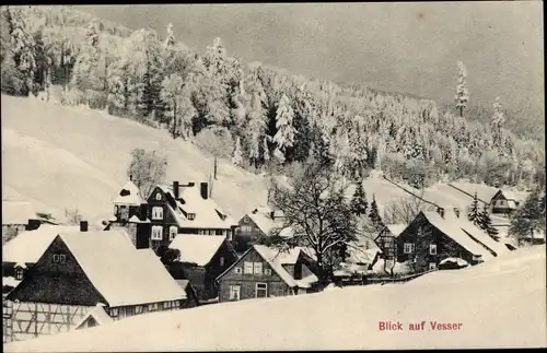 Ak Vesser Suhl in Thüringen, Blick auf den Ort im Winter