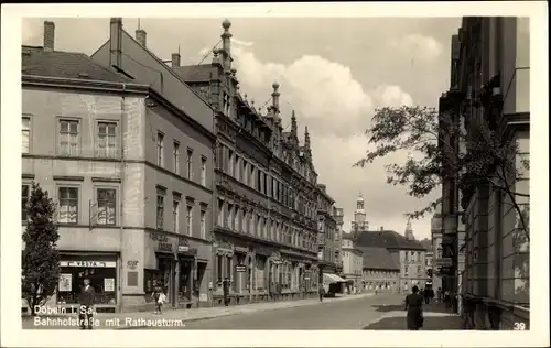 Ak Döbeln in Sachsen, Bahnhofstraße, Rathausturm