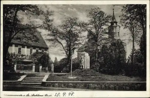 Ak Schmannewitz Dahlen in Sachsen, Kriegerdenkmal, Kirche