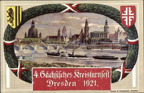 Passepartout Ak Dresden Altstadt, 4. Sächsisches Kreisturnfest 1921, Nenke und Ostermaier