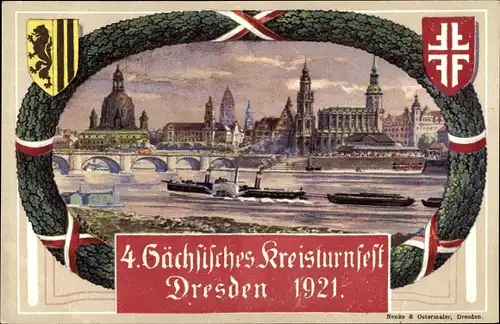 Passepartout Ak Dresden Altstadt, 4. Sächsisches Kreisturnfest 1921, Nenke und Ostermaier