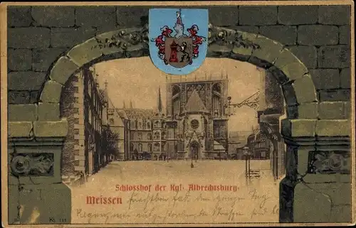 Wappen Passepartout Ak Meißen in Sachsen, Albrechtsburg, Schlosshof