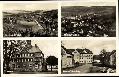 Ak Burkhardtsdorf im Erzgebirge, Rathaus, Gasthof Auenberg, mittlerer und niederer Ortsteil