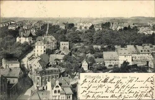 Ak Mittweida in Sachsen, Stadtpanorama vom Turm aus