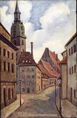 Künstler Ak Freiberg in Sachsen, Waisenhausstraße, Kornblumentag 1913