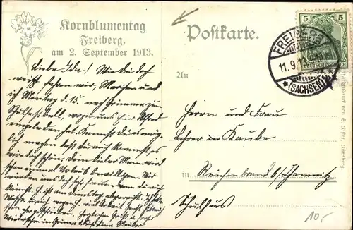 Künstler Ak Freiberg in Sachsen, Waisenhausstraße, Kornblumentag 1913