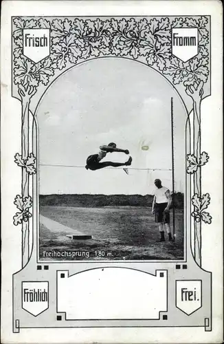 Passepartout Ak Freihochsprung, Frisch, fromm, fröhlich, frei