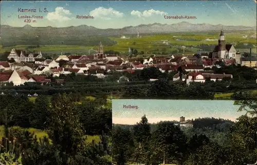 Ak Kamenz Sachsen, Blick auf Rotsteine und Czorneboh Kamm, Hutberg