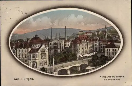 Passepartout Ak Aue im Erzgebirge Sachsen, König Albert Brücke mit Muldental