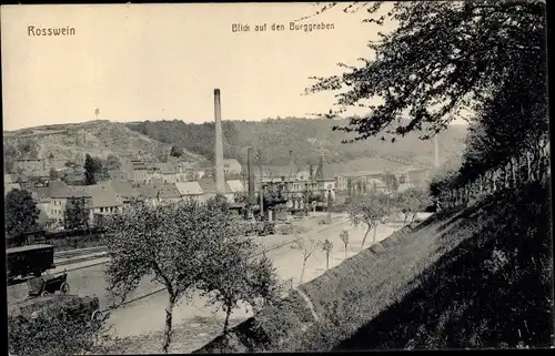 Ak Roßwein in Sachsen, Blick auf den Burggraben