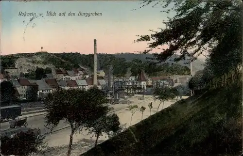 Ak Roßwein in Sachsen, Blick auf den Burggraben