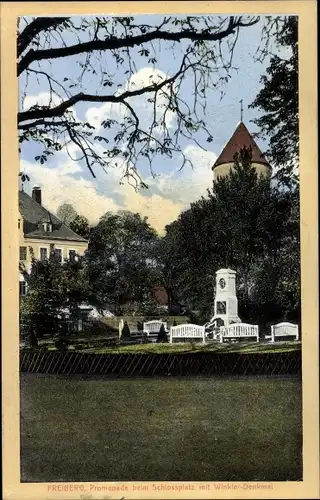 Ak Freiberg in Sachsen, Promenade beim Schlossplatz mit Winkler Denkmal