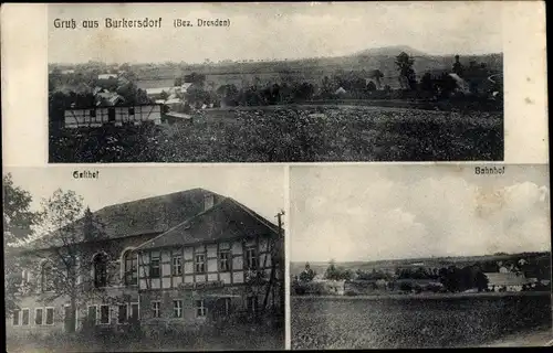 Ak Burkersdorf Frauenstein im Erzgebirge, Gasthof, Bahnhof, Blick auf den Ort