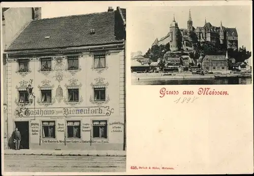 Ak Meißen an der Elbe, Gasthaus zum Bienenkorb, Blick auf den Ort