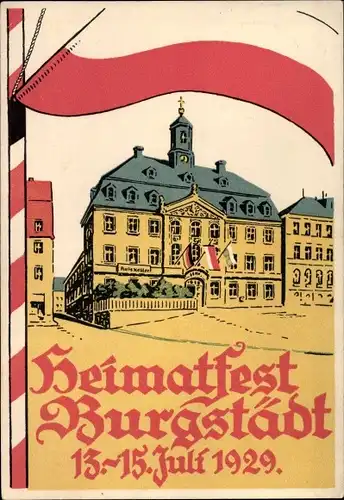 Künstler Ak Burgstädt in Sachsen, Heimatfest 1929, Rathaus