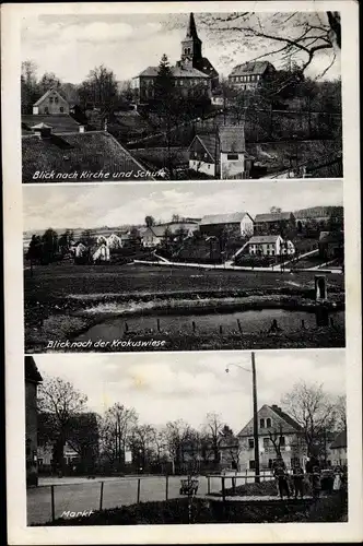 Ak Dresden Schönfeld Weißig Eschdorf, Kirche, Schule, Krokuswiese, Markt