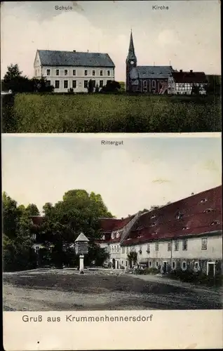 Ak Krummenhennersdorf Halsbrücke in Sachsen, Kirche, Schule, Rittergut