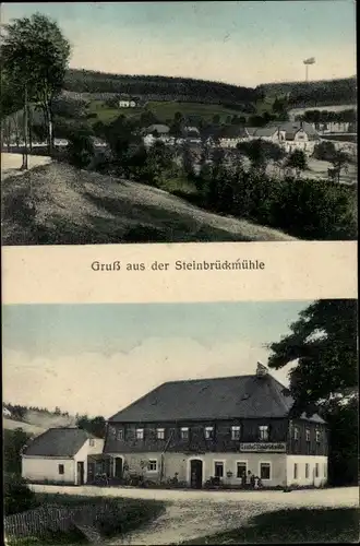 Ak Steinbrückmühle Hartmannsdorf Reichenau Osterzgebirge, Gasthaus, Blick auf den Ort