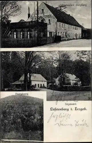 Ak Lichtenberg im Erzgebirge, Restaurant Burgberg, Sägewerk