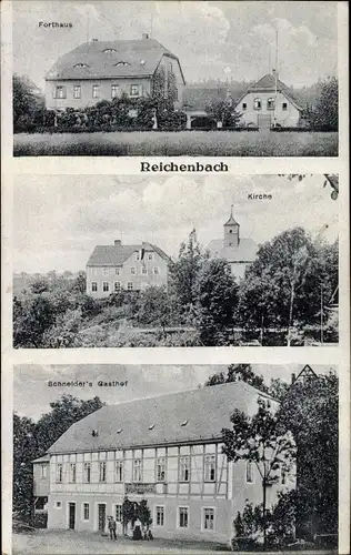 Ak Reichenbach Großschirma in Sachsen, Forsthaus, Kirche, Schneider's Gasthof