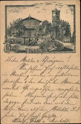 Vorläufer Litho Beiersdorf in der Oberlausitz, Bieleboh, Aussichtsturm, Gasthaus, 1895