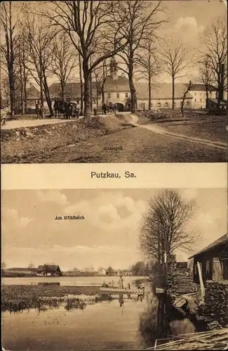 Ak Putzkau in der Oberlausitz, Rittergut, Partie am Mühlteich
