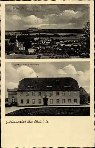 Ak Großhennersdorf Herrnhut in der Oberlausitz, Ortsansicht, Gasthof zum Kretscham