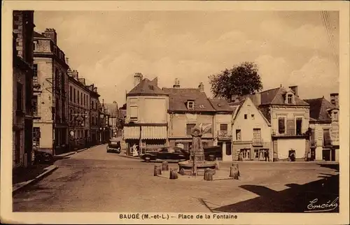 Ak Baugé Maine et Loire, Place de la Fontaine