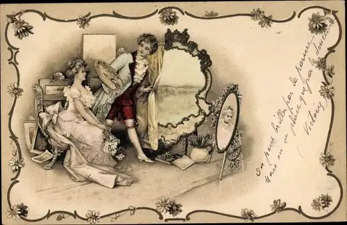 Litho Maler mit Modell im Atelier