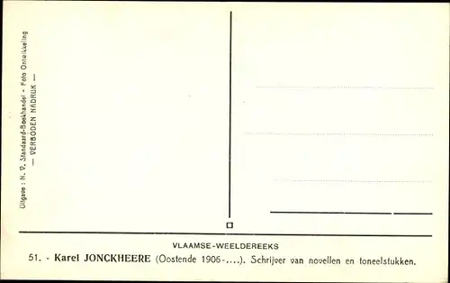 Ak Schriftsteller Karel Jonckheere, Portrait, Vlaamse Weeldereeks