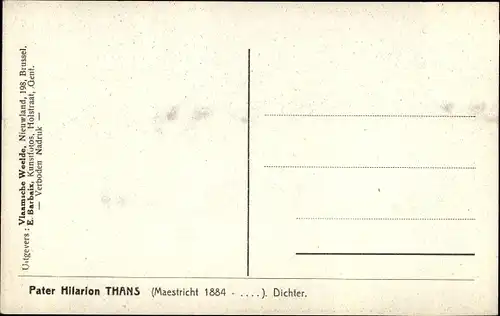 Ak Flämischer Dichter Pater Hilarion Thans, Portrait