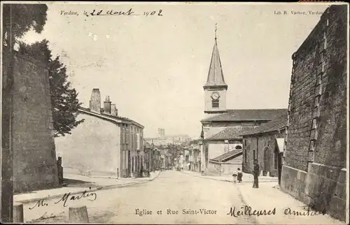 Ak Verdun Meuse, Eglise et Rue Saint Victor