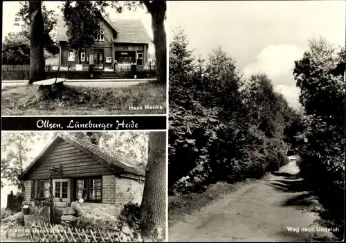 Ak Ollsen Hanstedt Niedersachsen, Haus Menke, ehemaliges Backhaus, Weg nach Undeloh