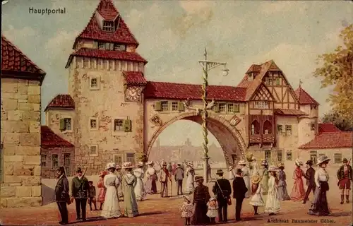 Künstler Ak Hamburg Mitte, Hauptportal Architekt Baumeister Göbel, 16. D. Bundesschießen 1909