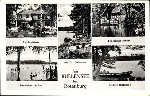 Ak Rotenburg, Kleiner und Großer Bullensee, Federloher Mühle, Heideschänke, Badeleben
