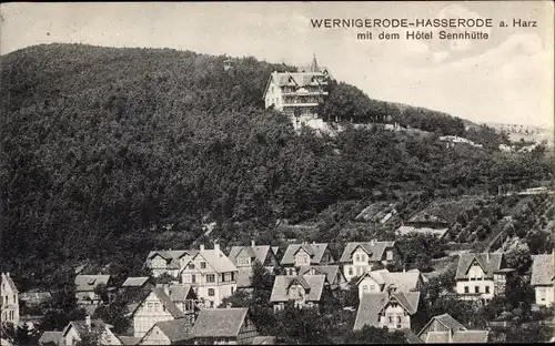 Ak Hasserode Wernigerode am Harz, Teilansicht mit Hotel Sennhütte