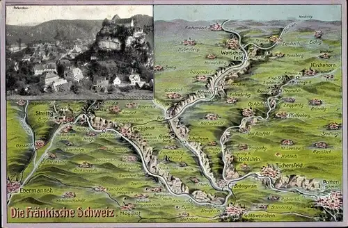 Landkarten Ak Pottenstein Fränkische Schweiz, Waischenfeld, Tüchersfeld, Muggendorf, Streitberg