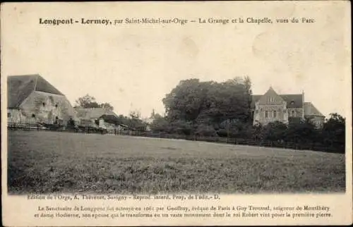 Ak Longpont Lormoy Essonne, La Grange et la Chapelle, vues du Parc