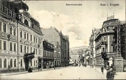 Ak Aue im Erzgebirge Sachsen, Bahnhofstraße, Hotel