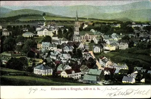 Ak Eibenstock im Erzgebirge Sachsen, Gesamtansicht, Kirche