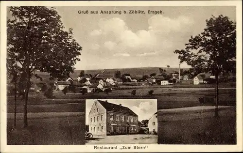 Ak Ansprung Marienberg im Erzgebirge, Gesamtansicht, Restaurant "Zum Stern"