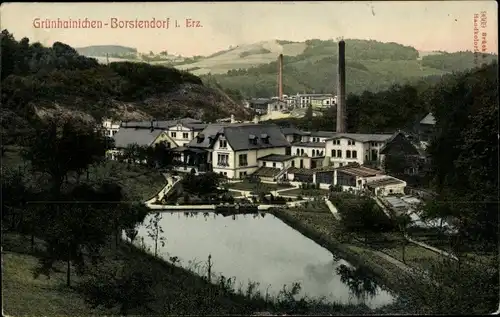 Ak Borstendorf Grünhainichen Sachsen, Teilansicht mit Fabrikgelände