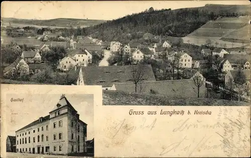 Ak Lungkwitz Kreischa bei Dresden, Gruß aus Lungkwitz, Gesamtansicht, Gasthof